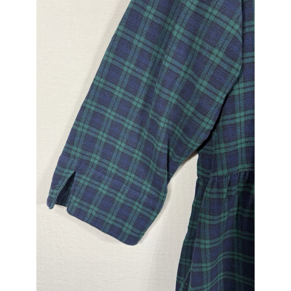 Vermont Country Store 1X Plaid Flannel Shirt Dress Cotton Tiered Pockets Blue - Picture 7 of 13